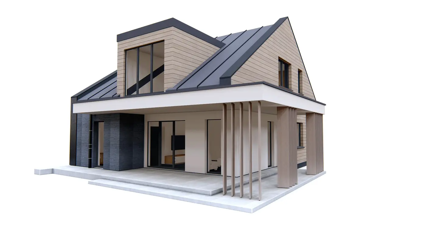 Home project  - Dom do zabudowy bliźniaczej o powierzchni ok 100m2 z lukarną od strony ogrodu.