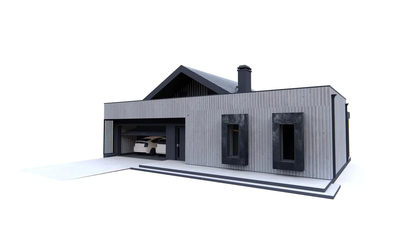 Home project  - Dom dwulokalowy z garażem dwustanowiskowym, poddaszem i tarasem na piętrze.