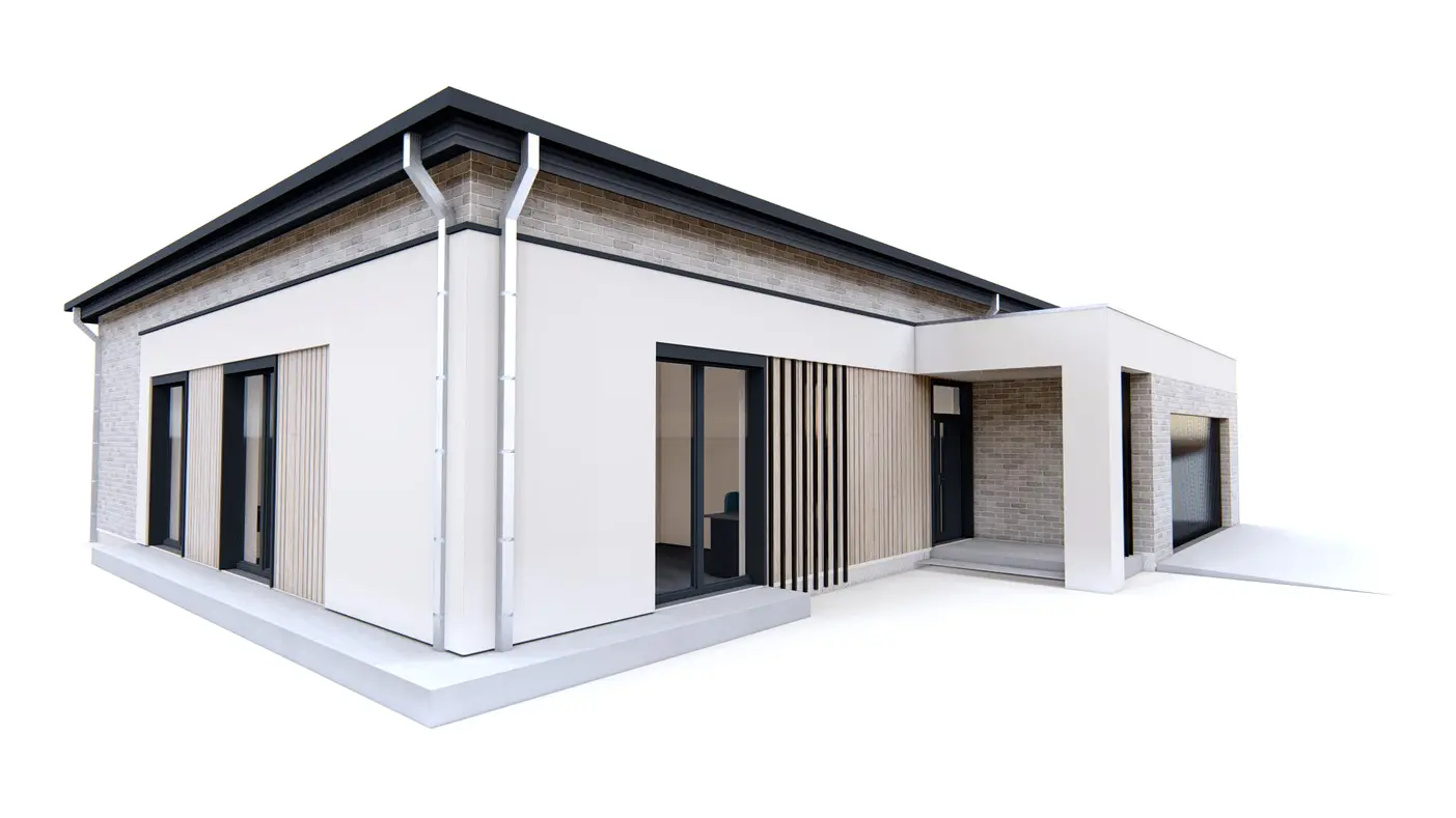 Home project  - Współczesny, parterowy dom z 4 sypialniami i garażem na 2 samochody.