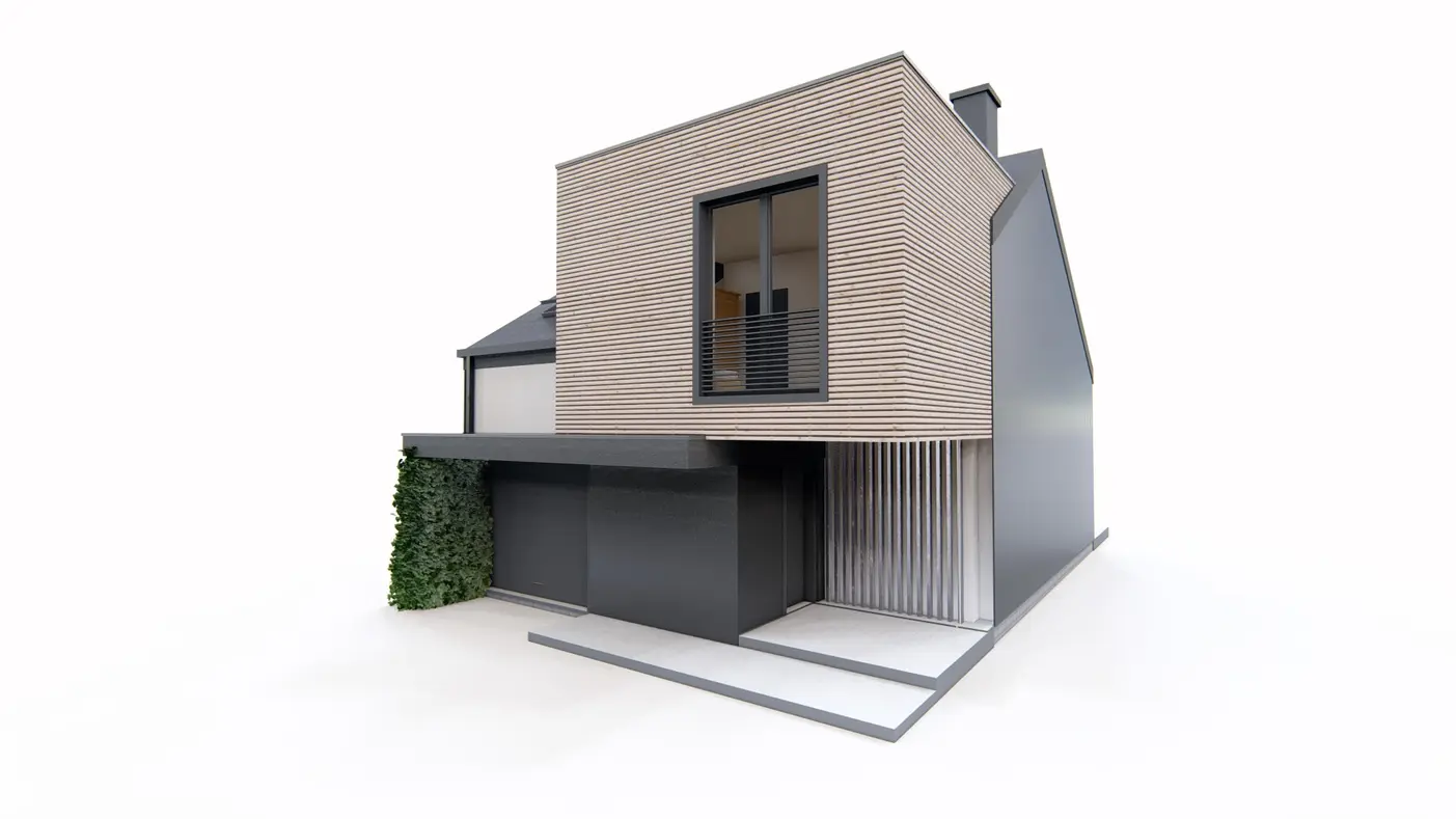Home project  - Dom do zabudowy szeregowej lub bliźniaczej z nowoczesnymi lukarnami i garażem.
