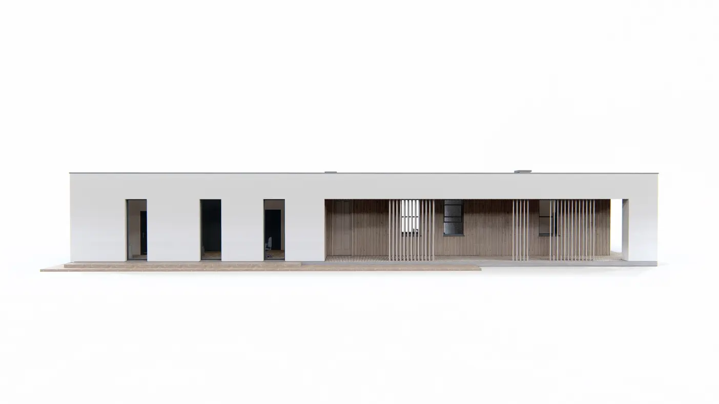 Home project  - Nowoczesny dom parterowy z dużymi przeszkleniami oraz garażem 2-stanowiskowym.
