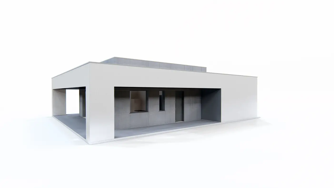 Home project  - Dom parterowy z podziałem na strefy, 3 sypialniami i dużym zadaszonym tarasem.