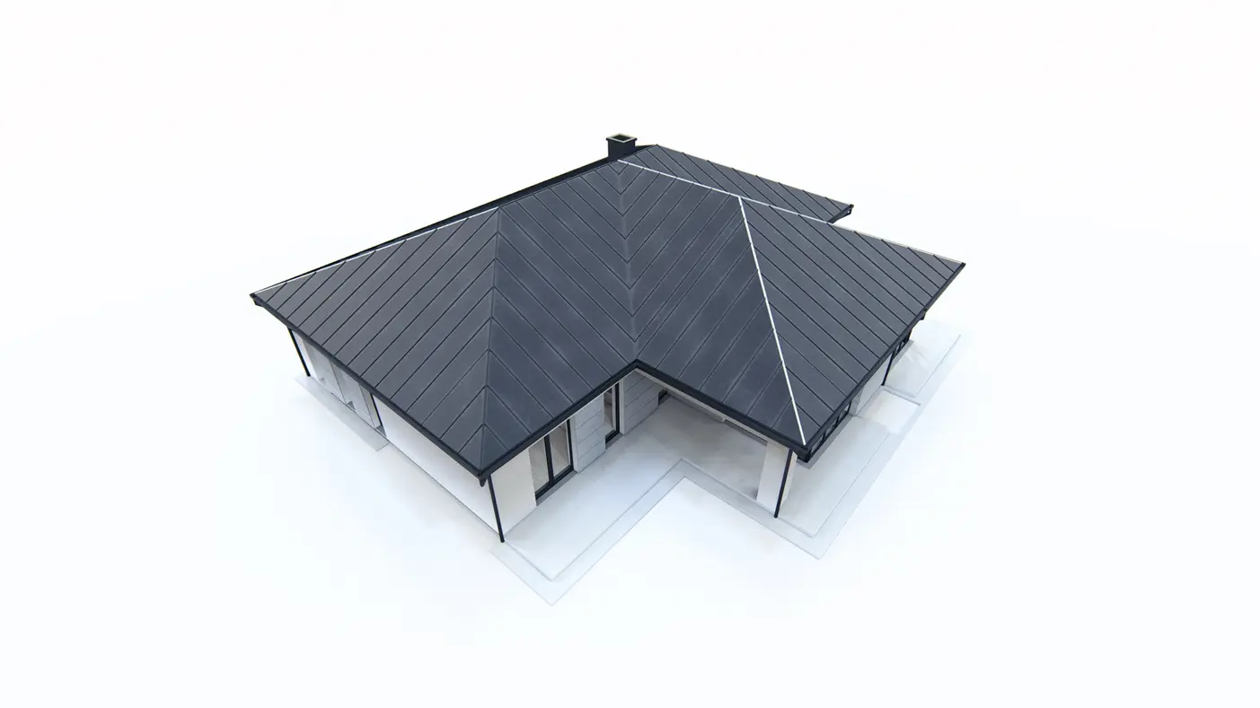 Home project  - Dom parterowy z dachem wielospadowym, garażem i 3 sypialniami.