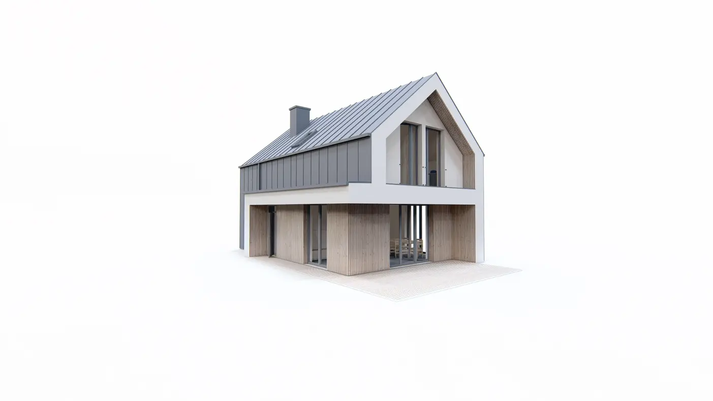 Home project  - Dom parterowy z poddaszem użytkowym na planie prostokąta z 3 sypialniami.