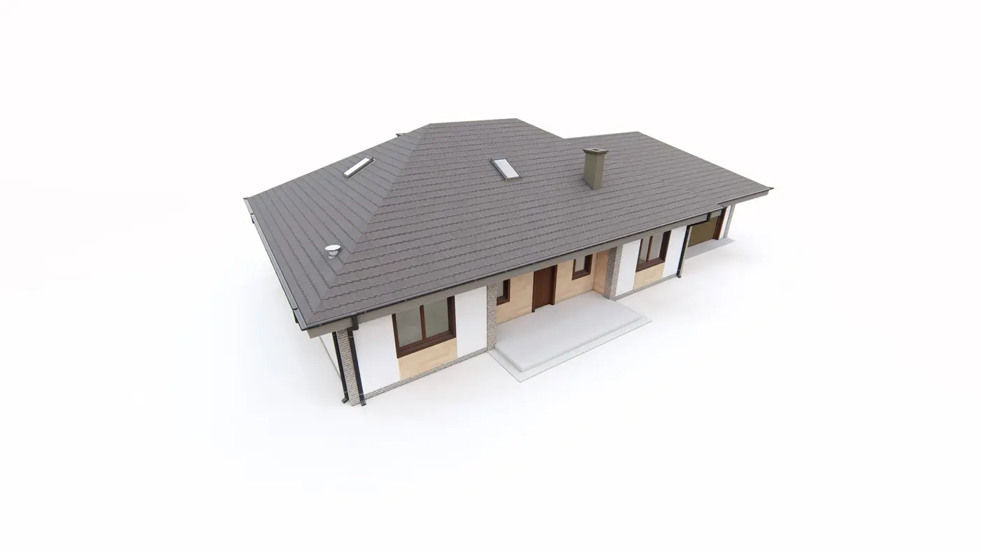 Home project  - Projekt domu parterowego z przestronnym salonem i garażem dwustanowiskowym.