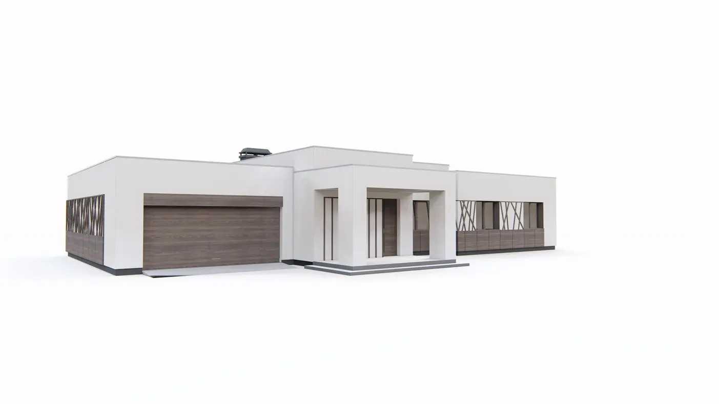 Namo projektas  - Modernus vienaaukštis su dviviečiu garažu