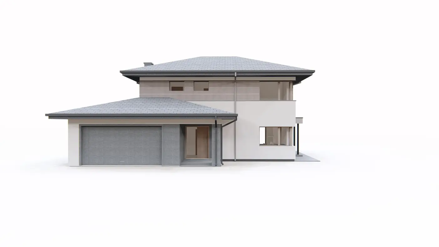 Home project  - Dom piętrowy z dachem wielospadowym, garaż na 2 auta, duży salon