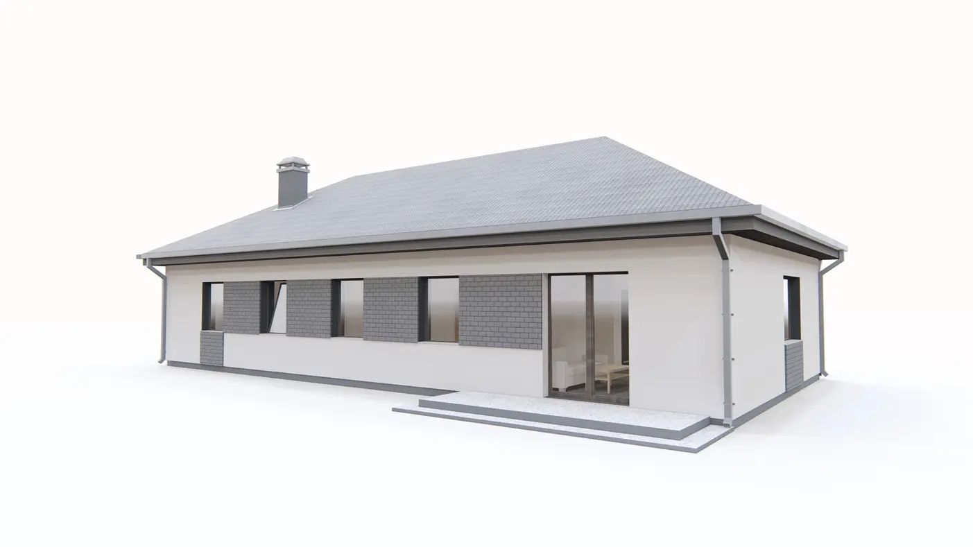 Gotowy projekt domu  - Parterowy dom z 3 pokojami, salonem z jadalnią i garażem jednostanowiskowym