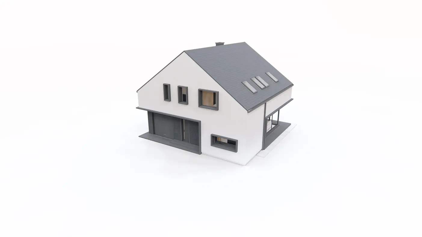 Home project  - Dom z poddaszem użytkowym, dachem 2-spadowym oraz garażem jednostanowiskowym.