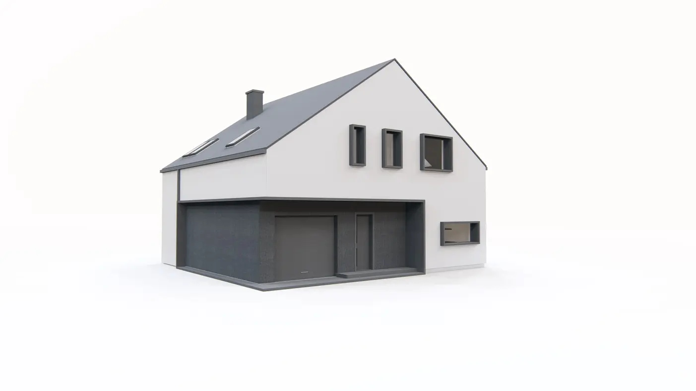 Home project  - Dom z poddaszem użytkowym, dachem 2-spadowym oraz garażem jednostanowiskowym.