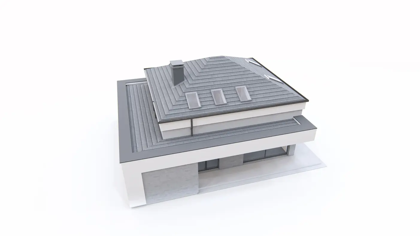 Home project  - Piętrowy dom z dachem kopertowym, garażem i gabinetem w parterze.