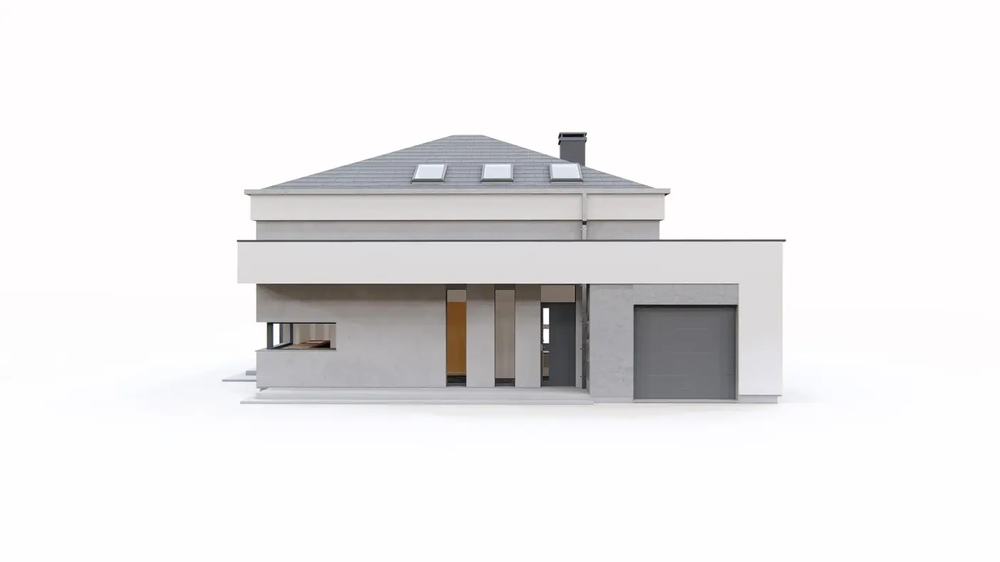 Home project  - Piętrowy dom z dachem kopertowym, garażem i gabinetem w parterze.