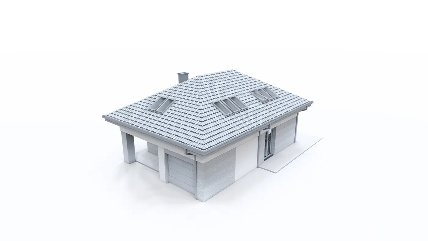 Home project  - Dom z poddaszem użytkowym, kopertowym dachem i garażem jednostanowiskowym.