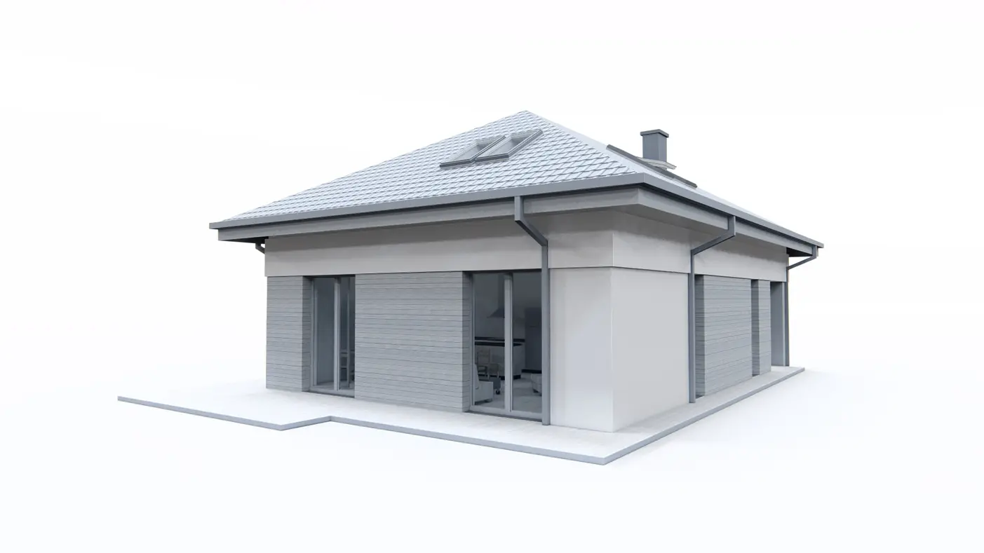 Home project  - Dom z poddaszem użytkowym, kopertowym dachem i garażem jednostanowiskowym.