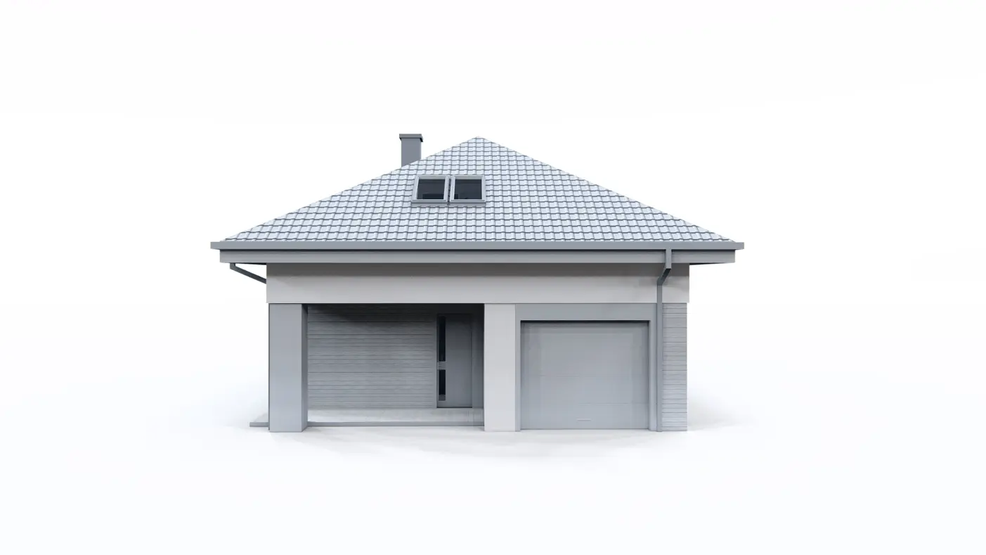 Home project  - Dom z poddaszem użytkowym, kopertowym dachem i garażem jednostanowiskowym.