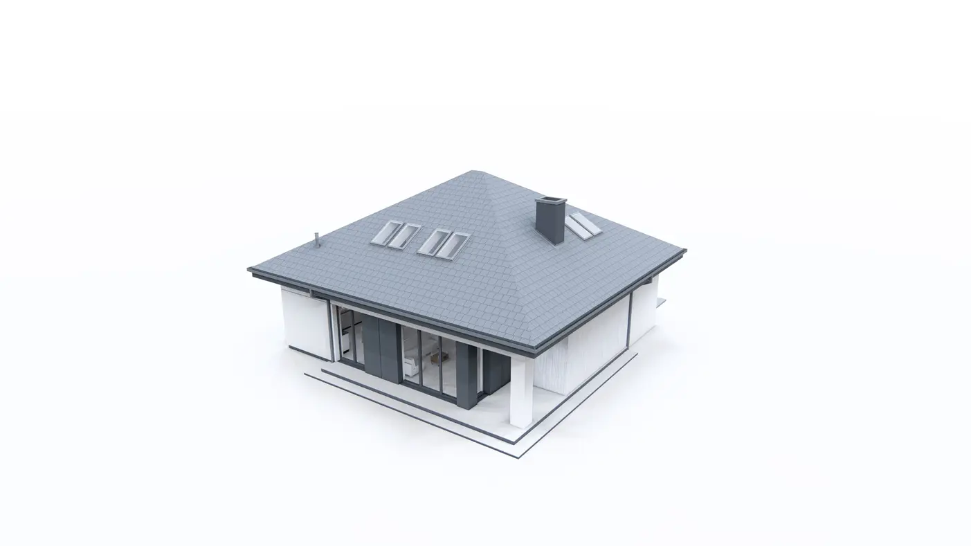 Home project  - Dom z poddaszem uzytkowym, dachem kopertowym i garażem jednostanowiskowym.