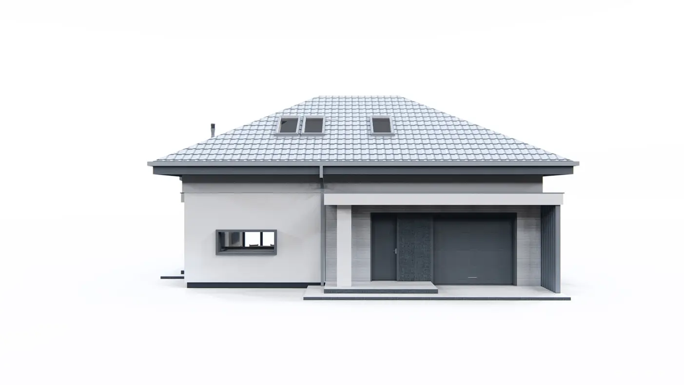 Home project  - Dom z poddaszem użytkowym, garażem jednostanowiskowym i dachem kopertowym.