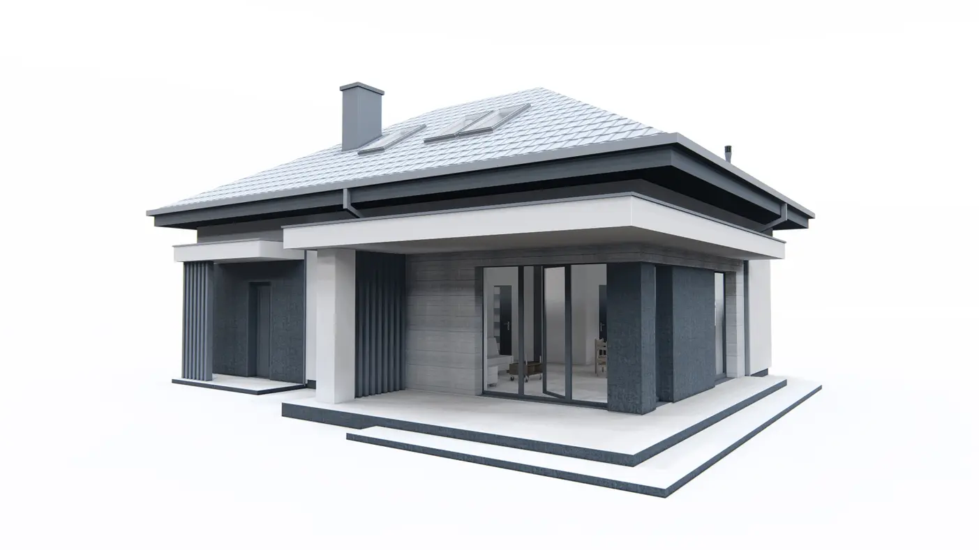Home project  - Dom z poddaszem użytkowym, garażem jednostanowiskowym i dachem kopertowym.