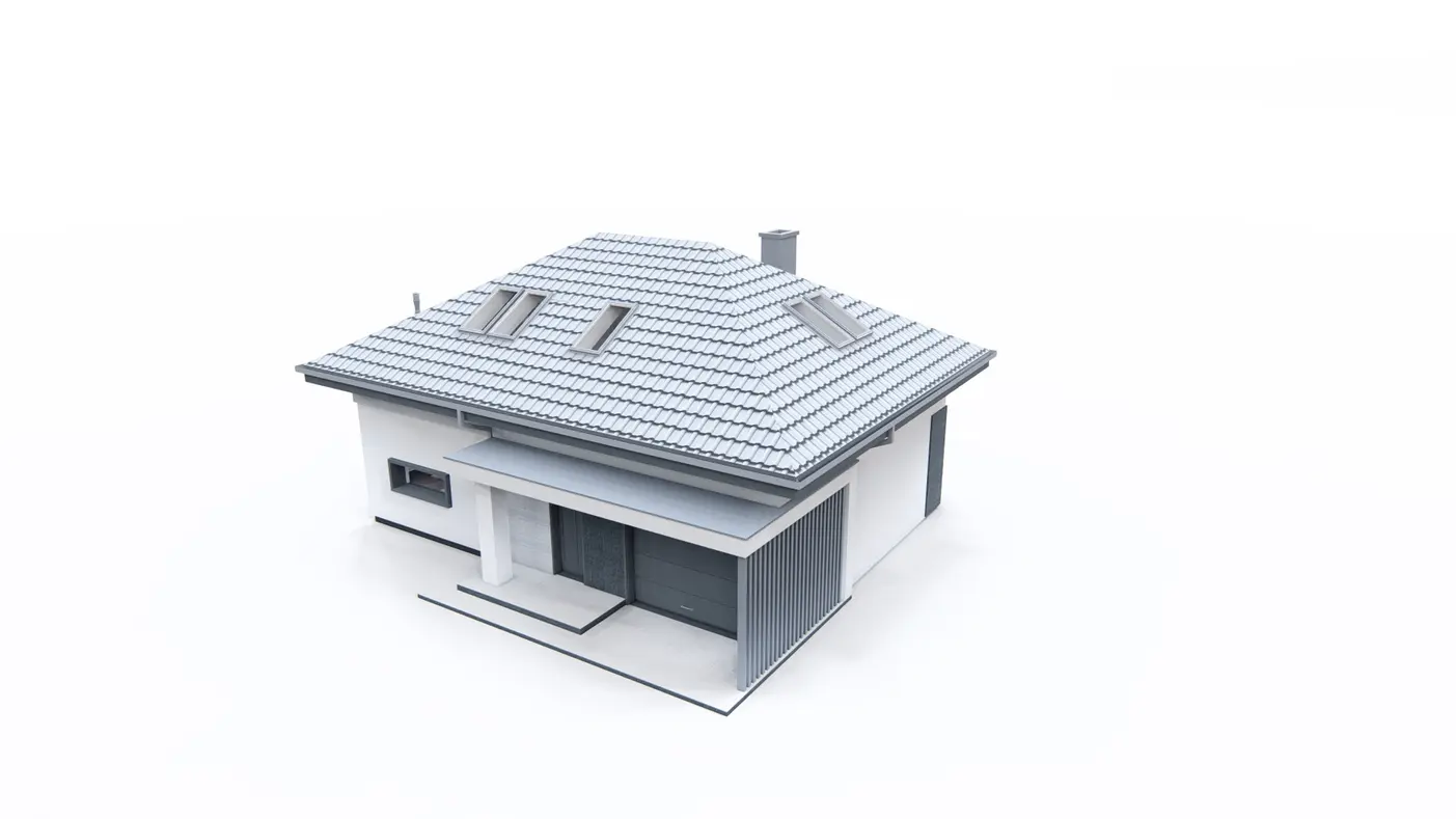 Home project  - Dom z poddaszem użytkowym, garażem jednostanowiskowym i dachem kopertowym.