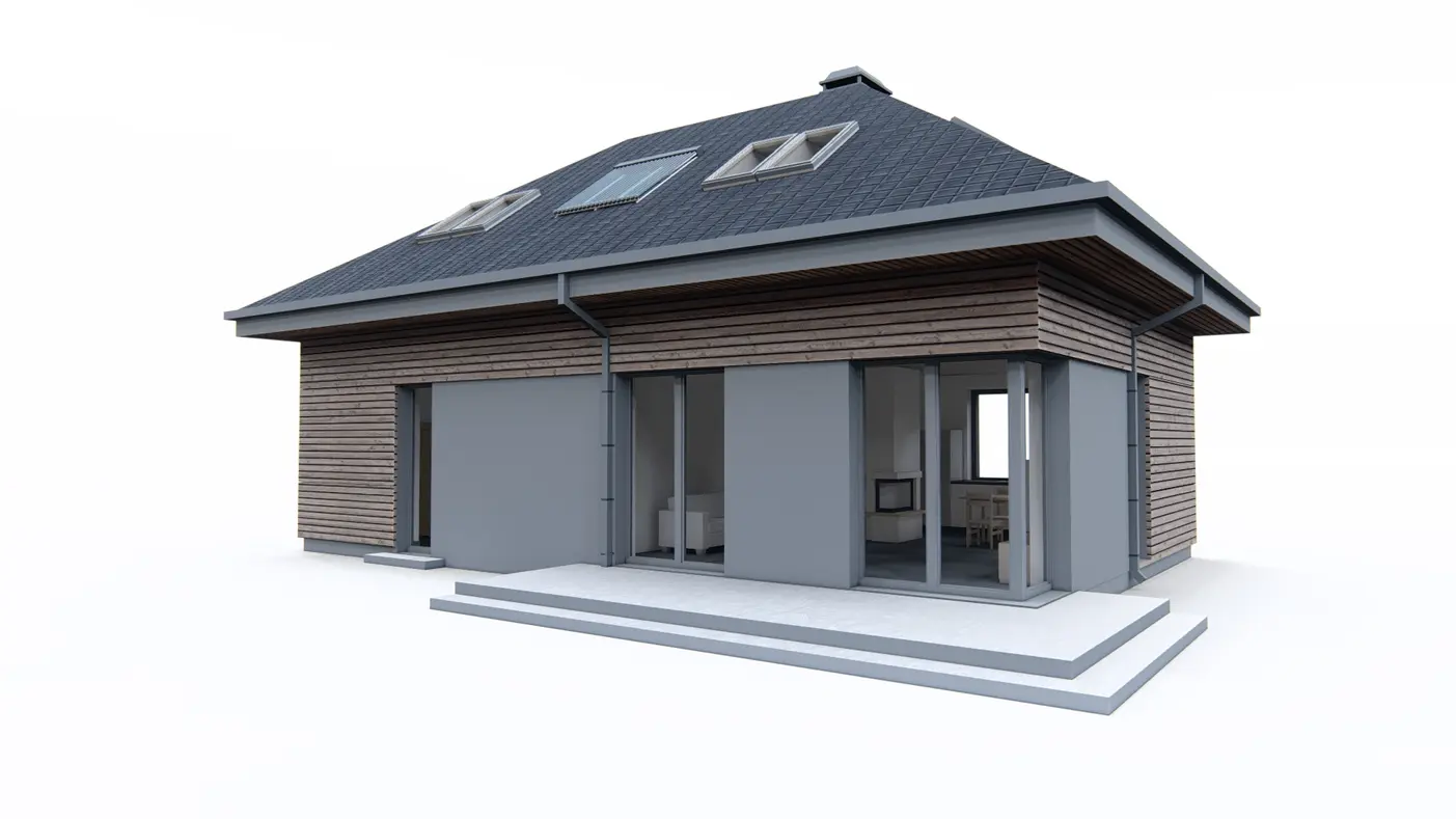Home project  - Dom z poddaszem z dachem kopertowym, poddaszem użytkowym, salon,
4 pokoje