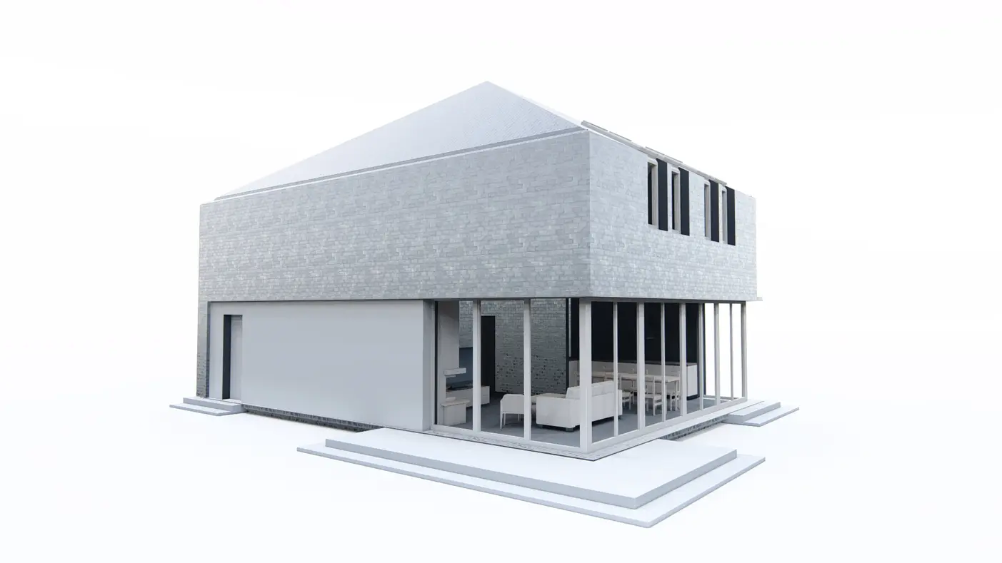Home project  - Współczesny dom z poddaszem użytkowym, dachem kopertowym i garażem
