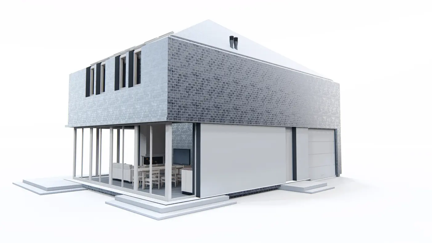 Home project  - Współczesny dom z poddaszem użytkowym, dachem kopertowym i garażem