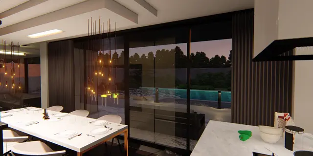 gotowy projekt domu Zx88 A – aranżacja wnętrz, Nowoczesny dom parterowy z płaskim dachem i garażem na 2 samochody.