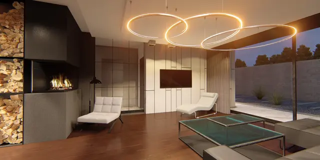 gotowy projekt domu Zx88 A – aranżacja wnętrz, Nowoczesny dom parterowy z płaskim dachem i garażem na 2 samochody.