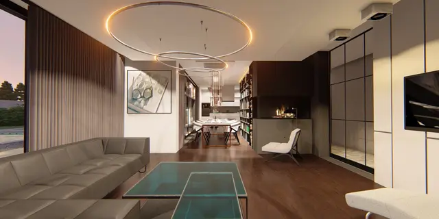 gotowy projekt domu Zx88 A – aranżacja wnętrz, Nowoczesny dom parterowy z płaskim dachem i garażem na 2 samochody.