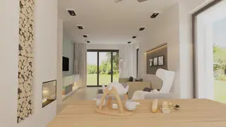 gotowy projekt domu Z259 D – aranżacja wnętrz, Projekt małego domu (ok. 80m2) parterowego z garażem; szybki i tani w budowie.