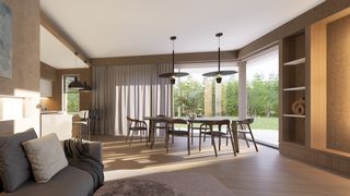 gotowy projekt domu Zx214 + – aranżacja wnętrz, Powiększony wariant domu z płaskim dachem i garażem dwustanowiskowym.