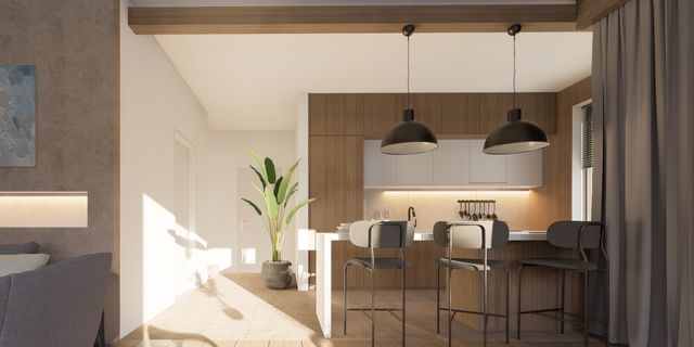 gotowy projekt domu Zx214 + – aranżacja wnętrz, Powiększony wariant domu z płaskim dachem i garażem dwustanowiskowym.