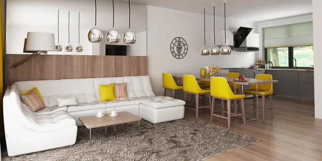 gotowy projekt domu Z459 D EcoDom – aranżacja wnętrz, Dom o powierzchni 126 m2 z dachem dwuspadowym, 4 pokojami oraz dużym salonem