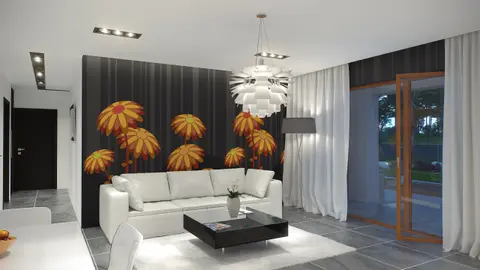home project Zx102 – interior arrangement, Nowoczesny dom parterowy z garażem dwustanowiskowym.