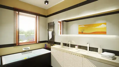 home project Zx102 – interior arrangement, Nowoczesny dom parterowy z garażem dwustanowiskowym.