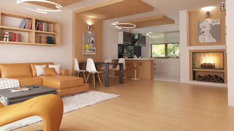 home project Z69 – interior arrangement, Wygodny, parterowy dom z 3 sypialniami, przestronnym salonem i zadaszonym tarasem.
