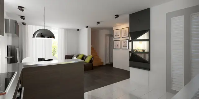 gotowy projekt domu Z75 – aranżacja wnętrz, Łatwy w budowie dom z poddaszem, czterema pokojami, tarasem, na małą działkę