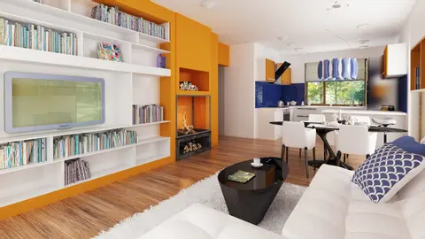 home project Z308 – interior arrangement, Mały, parterowy dom z prostym dwuspadowym dachem z ogrzewaniem na paliwo stałe. 