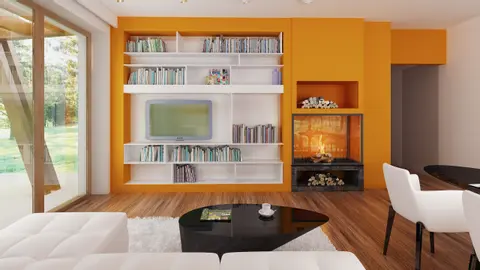 home project Z308 – interior arrangement, Mały, parterowy dom z prostym dwuspadowym dachem z ogrzewaniem na paliwo stałe. 
