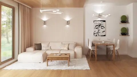 gotowy projekt domu Z8 – aranżacja wnętrz, Projekt domu parterowego z trzema sypialniami  i dużym salonem.