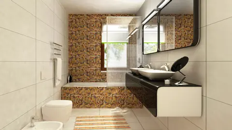 home project Zx128 – interior arrangement, Dom atrialny, z garażem dwustanowiskowym, 4 sypialniami i dużymi przeszkleniami.