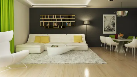 home project Zx128 – interior arrangement, Dom atrialny, z garażem dwustanowiskowym, 4 sypialniami i dużymi przeszkleniami.