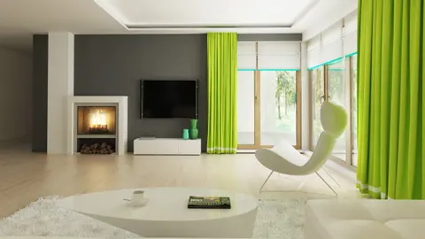 home project Zx128 – interior arrangement, Dom atrialny, z garażem dwustanowiskowym, 4 sypialniami i dużymi przeszkleniami.