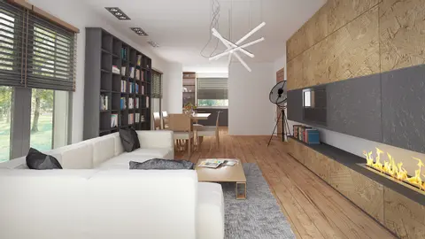 home project Z327 – interior arrangement, Parterowy dom z garażem i ogrzewaniem na paliwo stałe