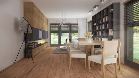 home project Z327 – interior arrangement, Parterowy dom z garażem i ogrzewaniem na paliwo stałe