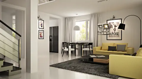 gotowy projekt domu Z119 eko – aranżacja wnętrz, Łatwy w budowie dom z poddaszem, przestronną częścią dzienną i garażem.