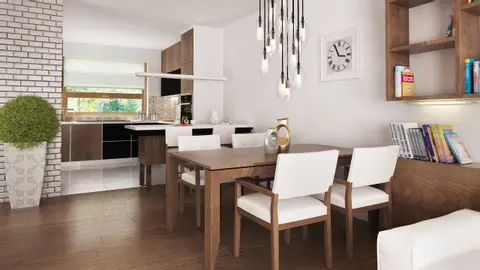 home project Z94 – interior arrangement, Parterowy dom z dachem kopertowym z frontowym garażem na dwa samochody.