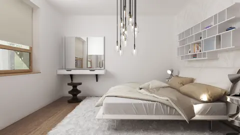 home project Z94 – interior arrangement, Parterowy dom z dachem kopertowym z frontowym garażem na dwa samochody.