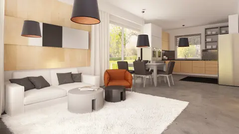 gotowy projekt domu Z340 – aranżacja wnętrz, Parterowy dom z werandą oraz garażem w stylu amerykańskim 