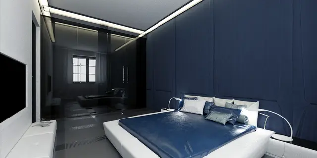 gotowy projekt domu Z348 – aranżacja wnętrz, Parterowy dom na wąską działkę z kopertowym dachem i 3 przestronnymi sypialniami